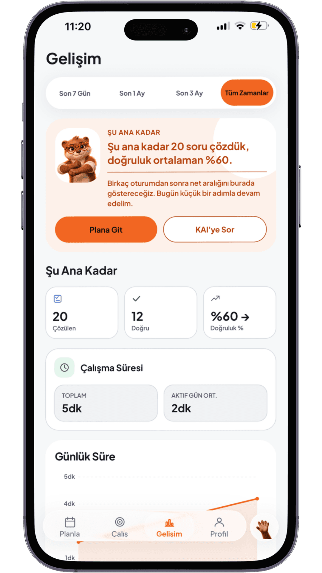 Kavra gelişim ve performans analizi ekranı