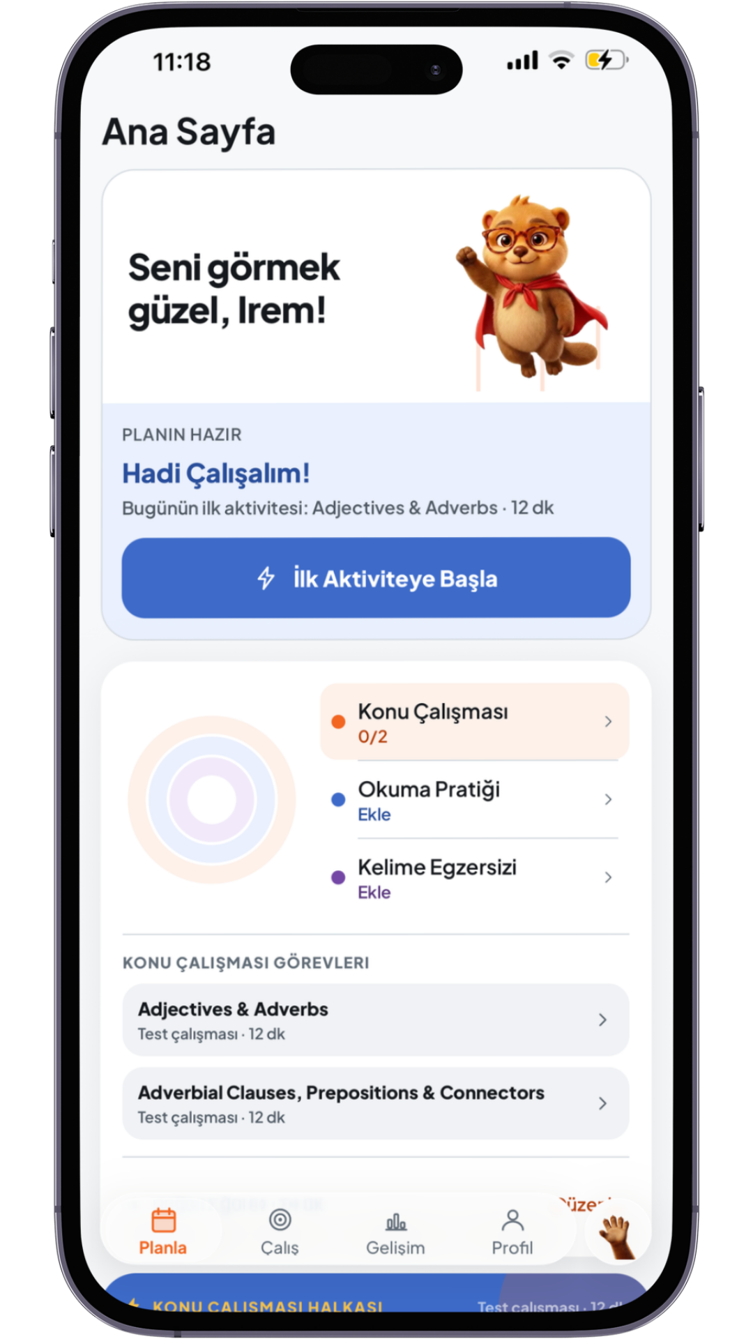 YÖKDİL için Kavra haftalık çalışma planı ekranı